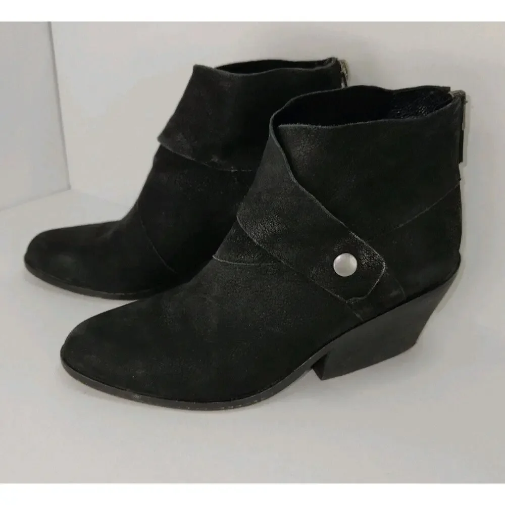 Eileen Fisher Black Soft Leather Ankle Boots 5.5 Booties Back Zipper